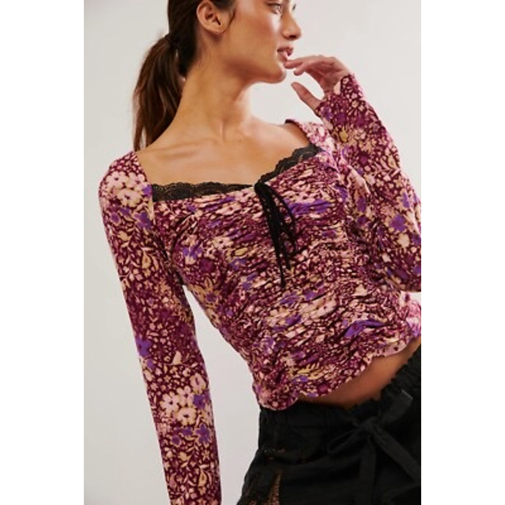 Free People Later it on Me Purple Floral Crop Top M - Picture 2 of 8
